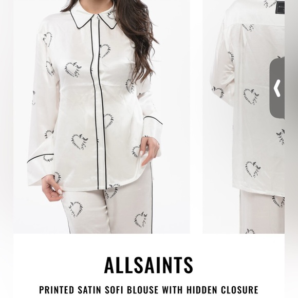 All Saints Sofi Ecru White and Black Buttoned Sleepwear Top, XS NWT - Picture 3 of 5